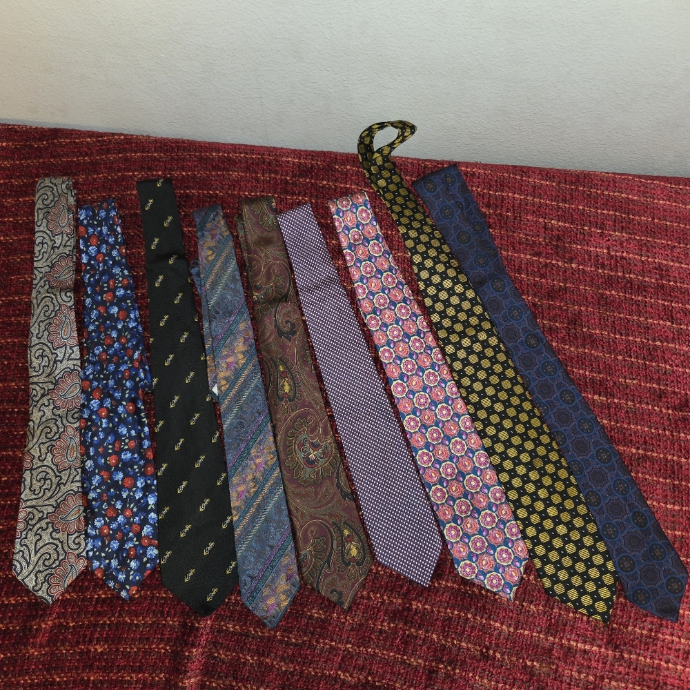 Vintage British 9 Tie Lot Made In England 100% Silk
